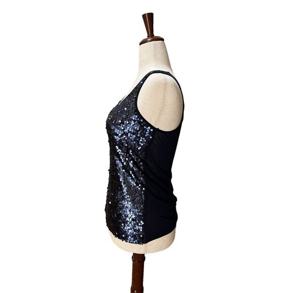 Express Women's Navy Blue Sequins, Stretchy, Tank Top, Scoop Neck, Wide Strap, S - Picture 2 of 4